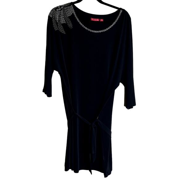 Elle Midi Dress Women Size XL Black Scoop Neck Stretchy New Bead Embellishments - Picture 2 of 13